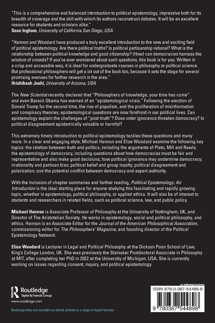 Rückseite: 9780367544898 | Political Epistemology | An Introduction | Elise Woodard (u. a.)