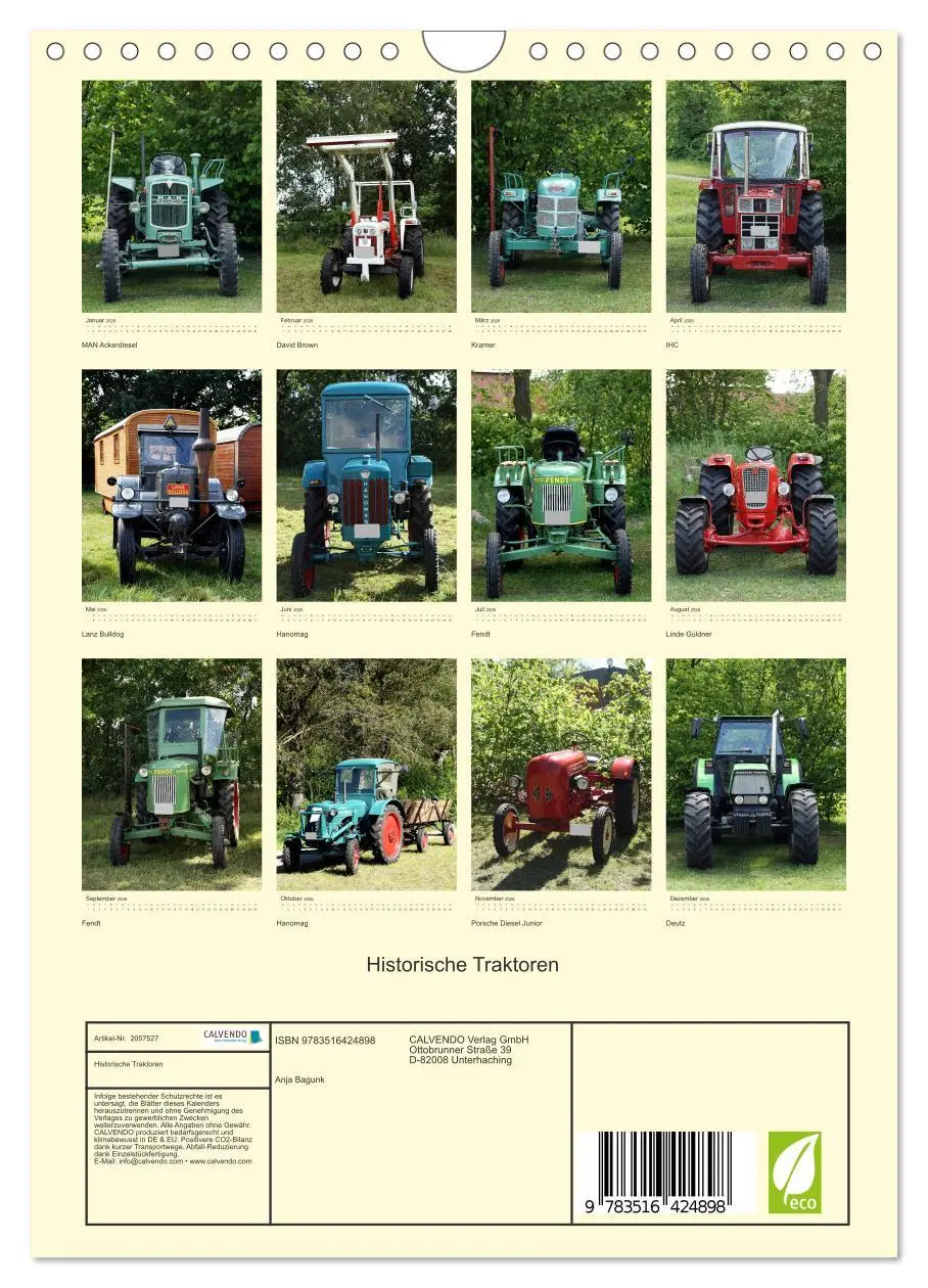 Bild: 9783516424898 | Historische Traktoren (Wandkalender 2026 DIN A4 hoch), CALVENDO...