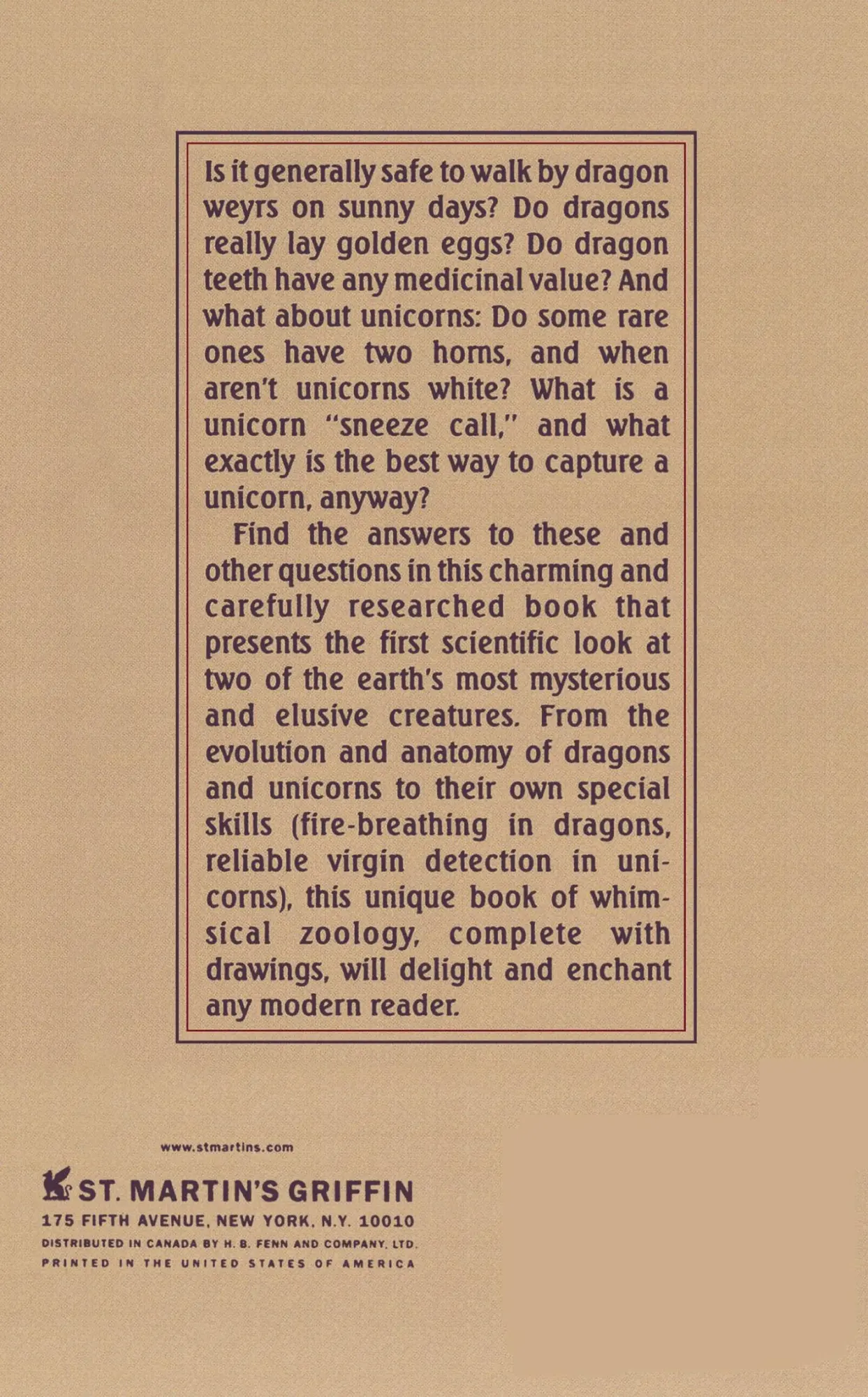 Rückseite: 9780312084998 | Dragons and Unicorns | A Natural History | Paul A. Johnsgard | Buch