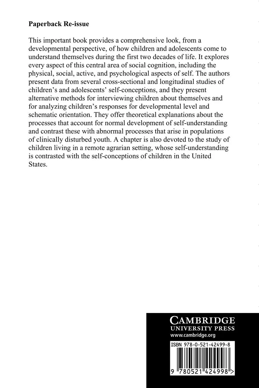 Rückseite: 9780521424998 | Self-Understanding in Childhood and Adolescence | William Damon | Buch
