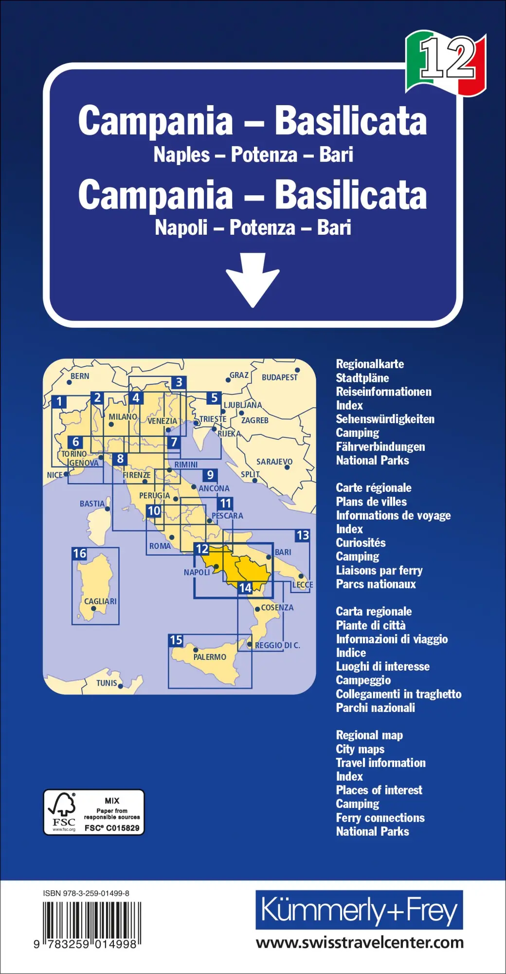 Rückseite: 9783259014998 | Kümmerly+Frey Regional-Strassenkarte 12 Kampanien, Basilicata...