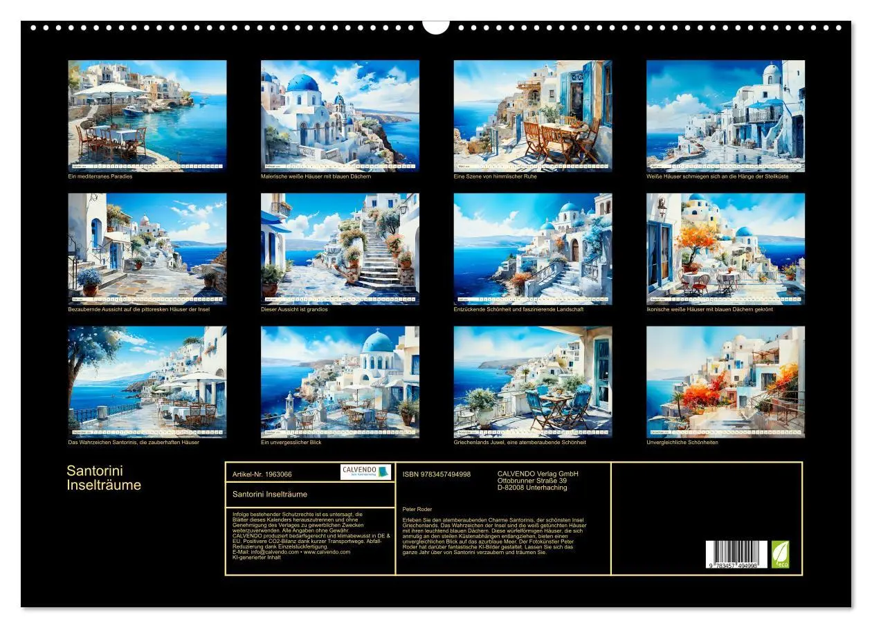 Bild: 9783457494998 | Santorini Inselträume (Wandkalender 2026 DIN A2 quer), CALVENDO...