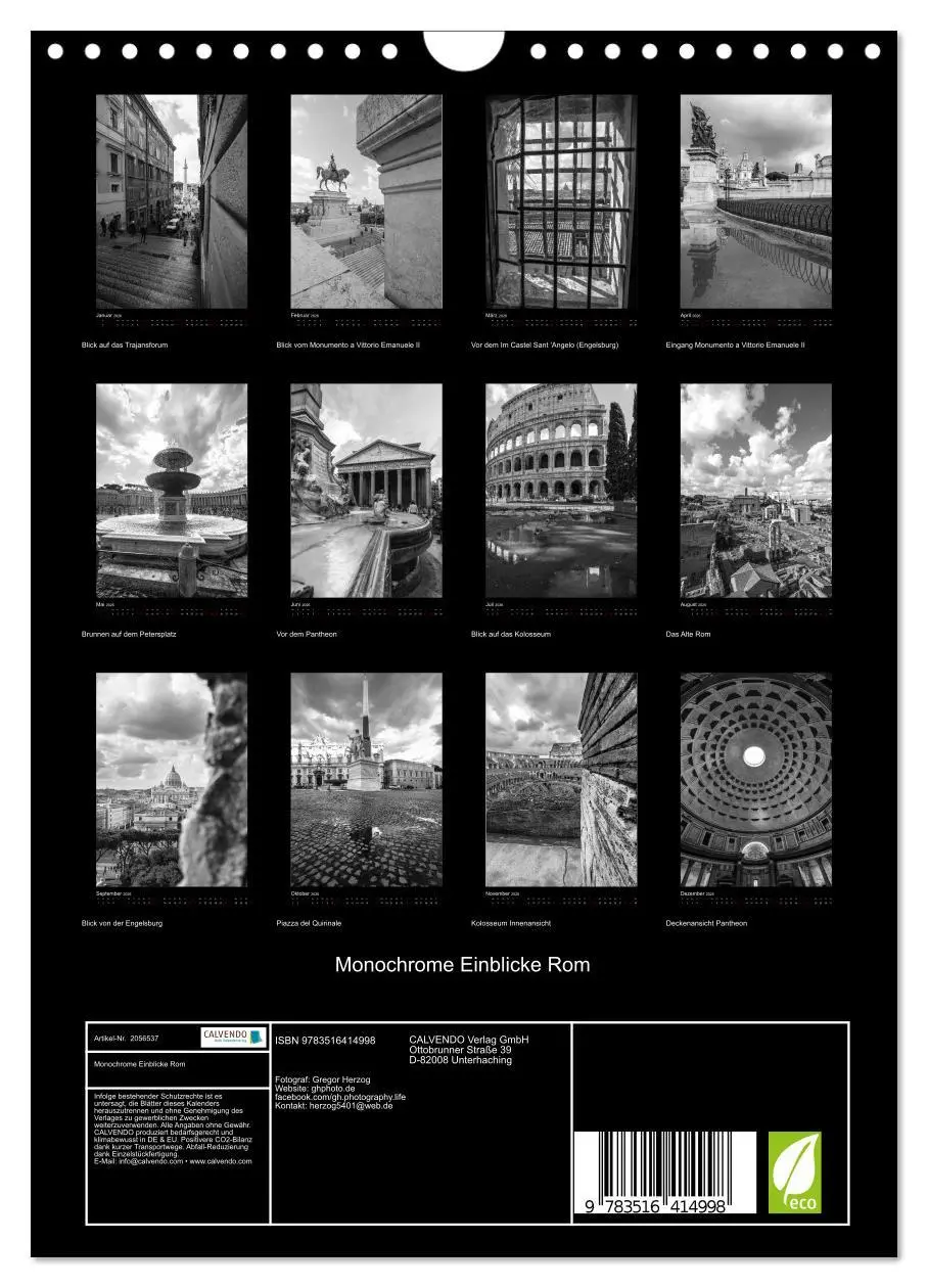 Bild: 9783516414998 | Monochrome Einblicke Rom (Wandkalender 2026 DIN A4 hoch), CALVENDO...