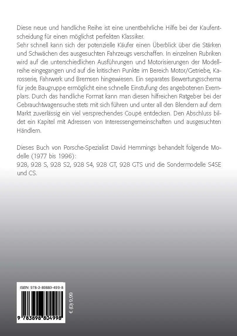 Rückseite: 9783898804998 | Praxisratgeber Klassikerkauf: Porsche 928 | David Hemmings | Buch