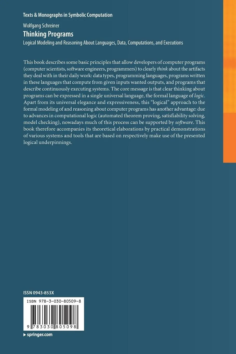 Rückseite: 9783030805098 | Thinking Programs | Wolfgang Schreiner | Taschenbuch | xxxiii | 2022