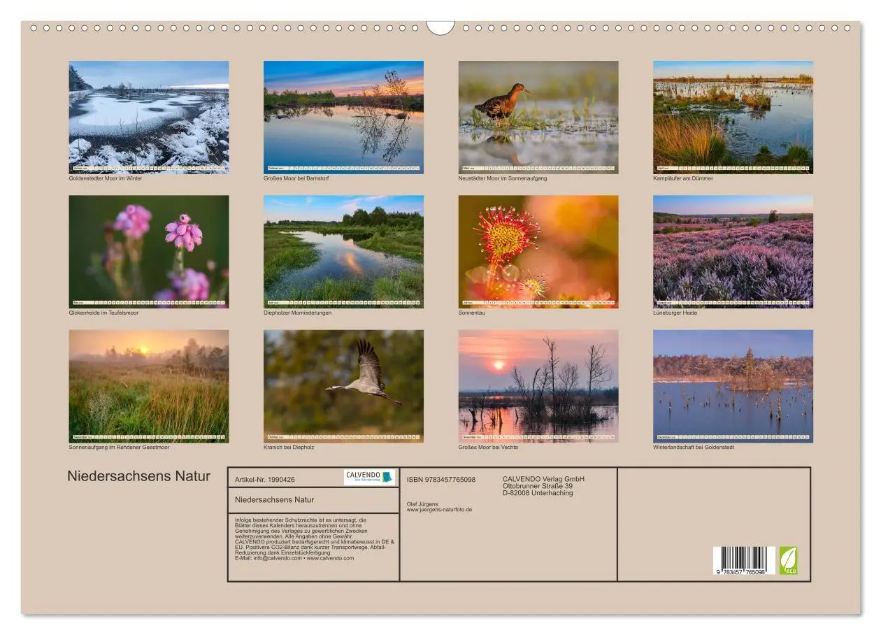 Bild: 9783457765098 | Niedersachsens Natur (Wandkalender 2026 DIN A2 quer), CALVENDO...