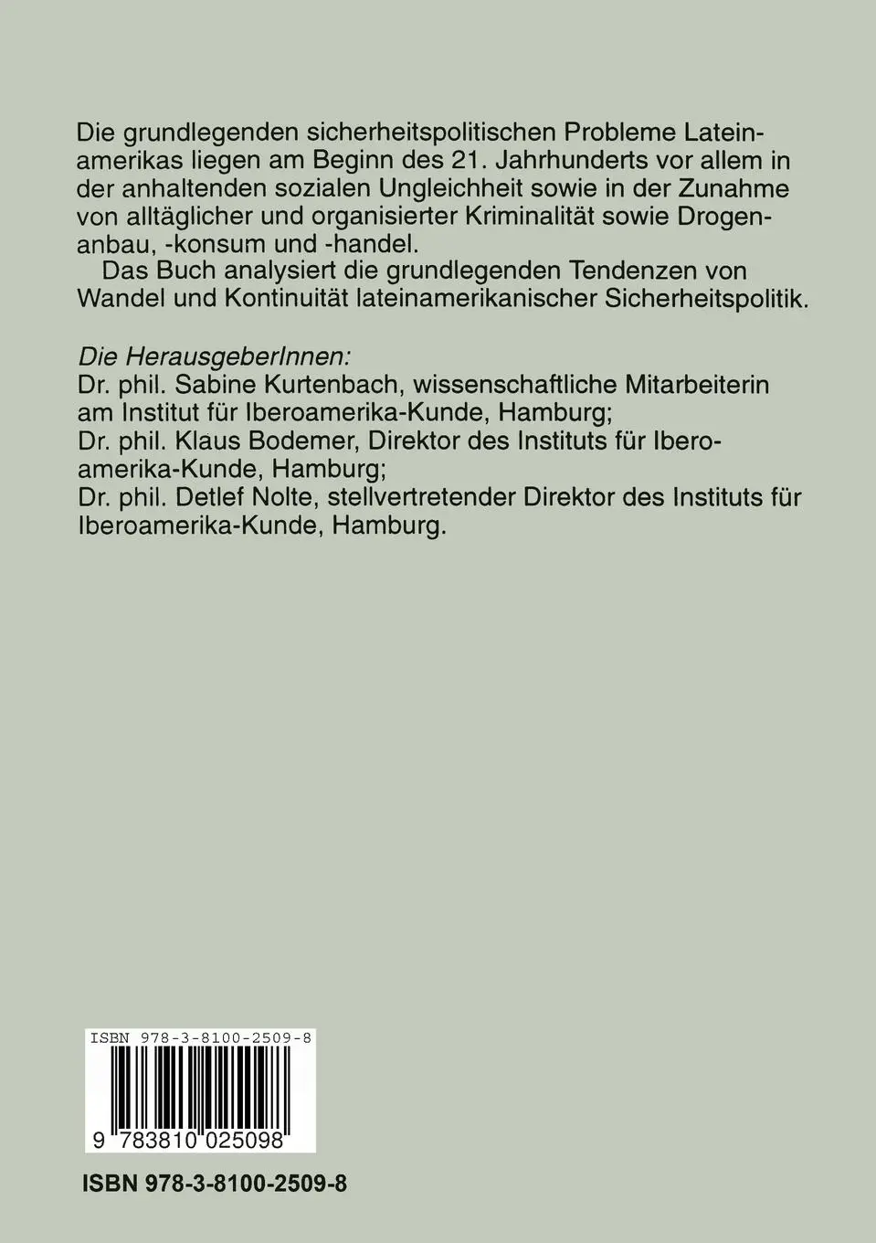 Rückseite: 9783810025098 | Sicherheitspolitik in Lateinamerika | Vom Konflikt zur Kooperation?