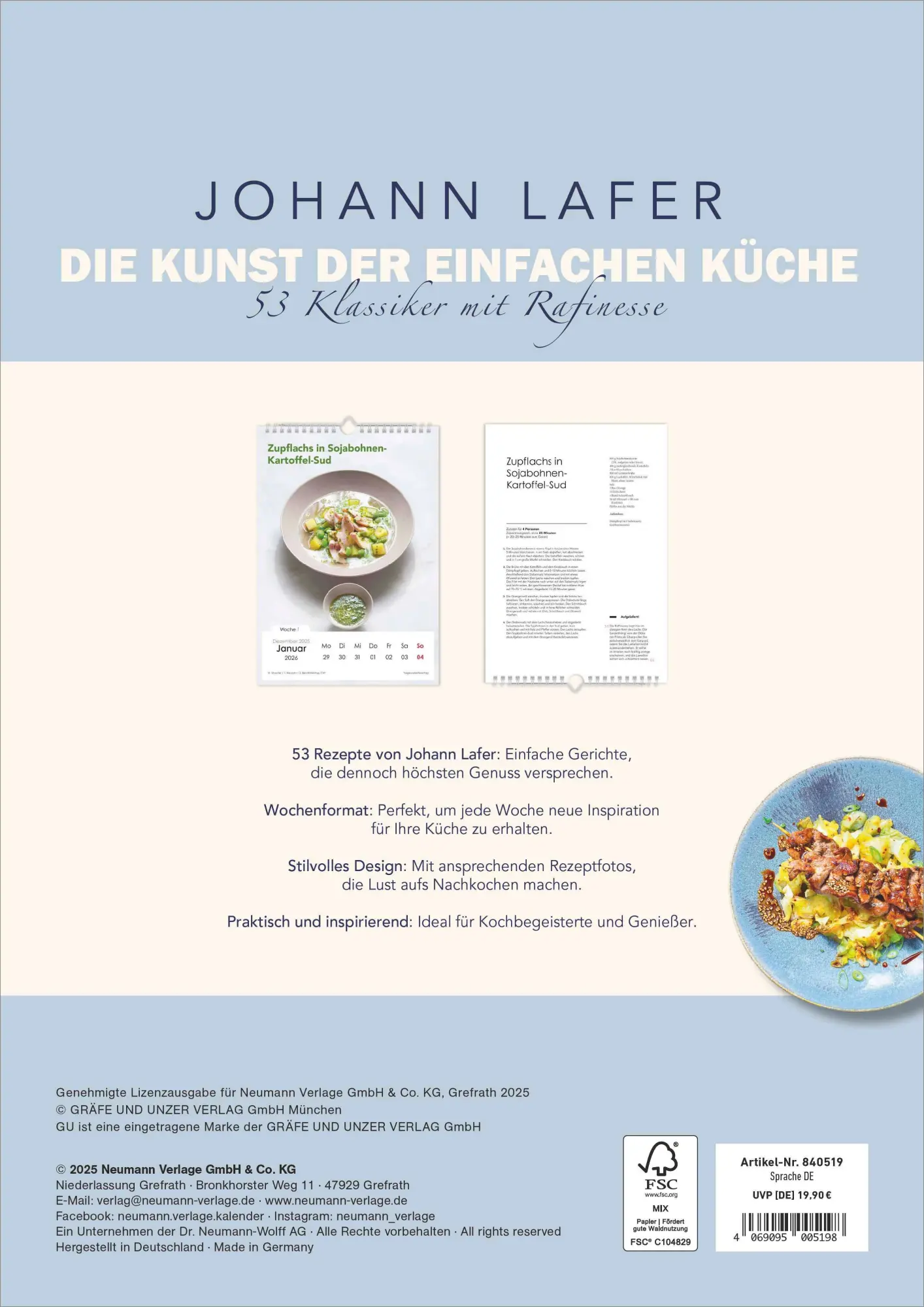 Bild: 4069095005198 | Johann Lafer Wochenkalender 2026 - Die Kunst der einfachen Küche -...