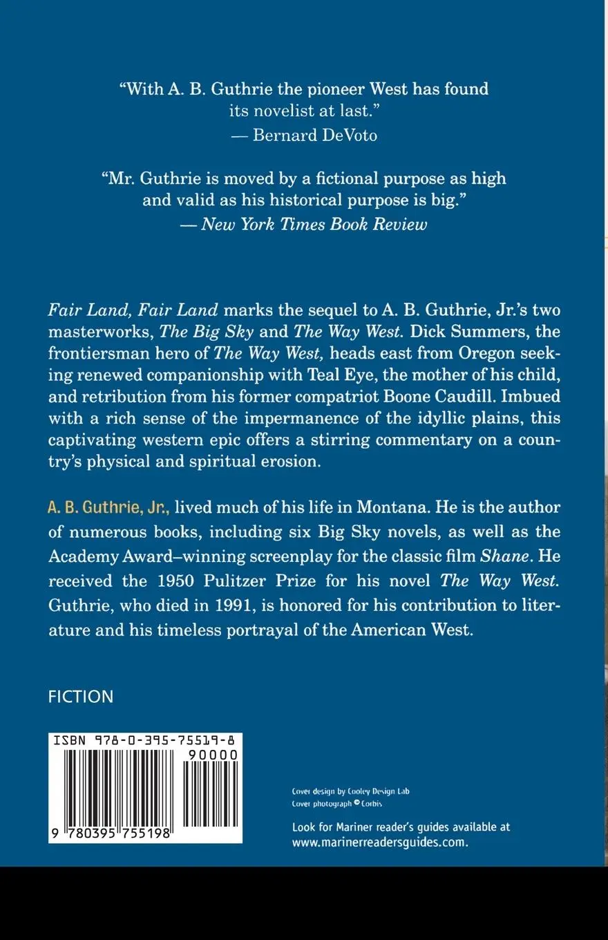 Rückseite: 9780395755198 | Fair Land, Fair Land | Alfred Bertram Jr. Guthrie (u. a.) | Buch