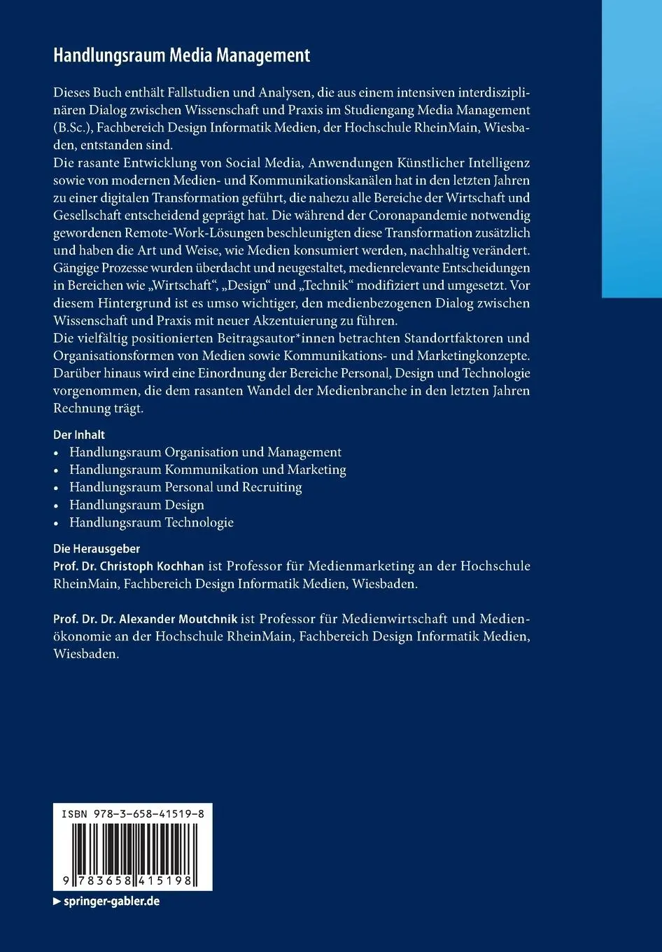 Rückseite: 9783658415198 | Handlungsraum Media Management | Alexander Moutchnik (u. a.) | Buch