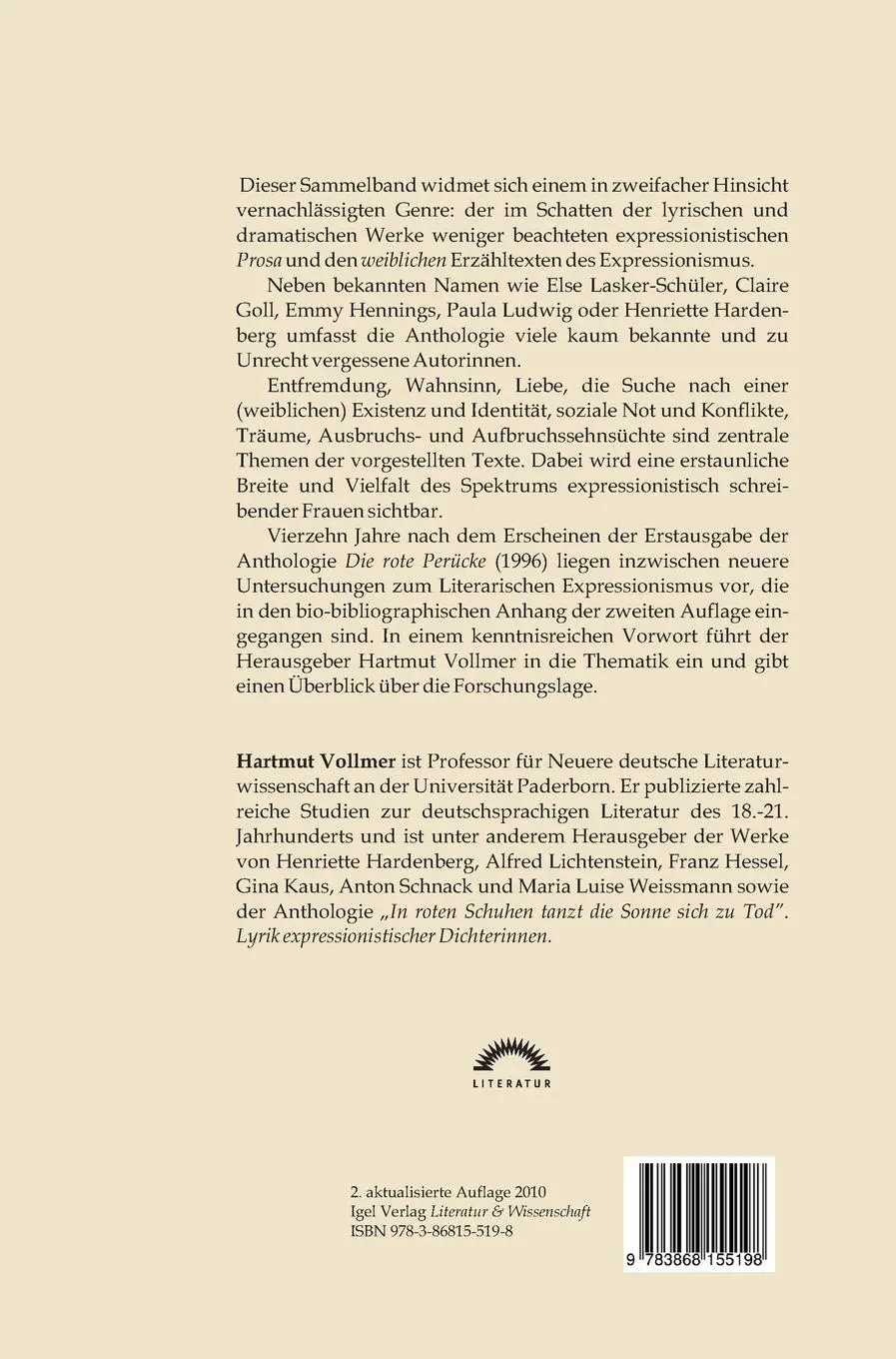 Rückseite: 9783868155198 | Die rote Perücke | Prosa expressionistischer Dichterinnen | Vollmer