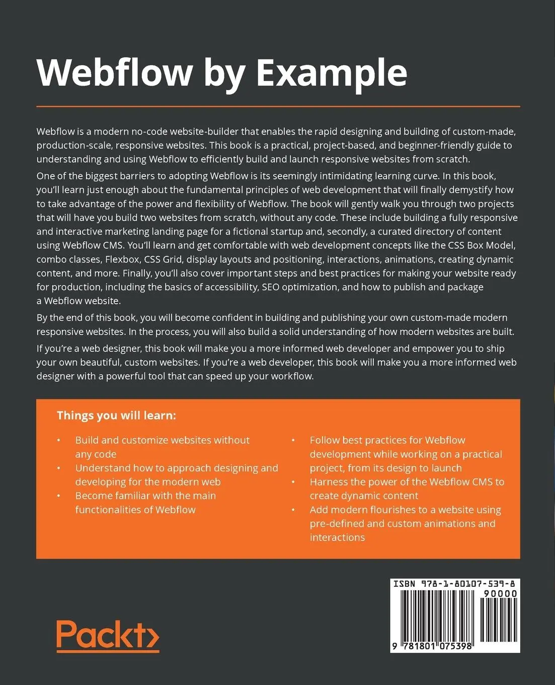 Rückseite: 9781801075398 | Webflow by Example | Ali Rushdan Tariq | Taschenbuch | Englisch | 2021