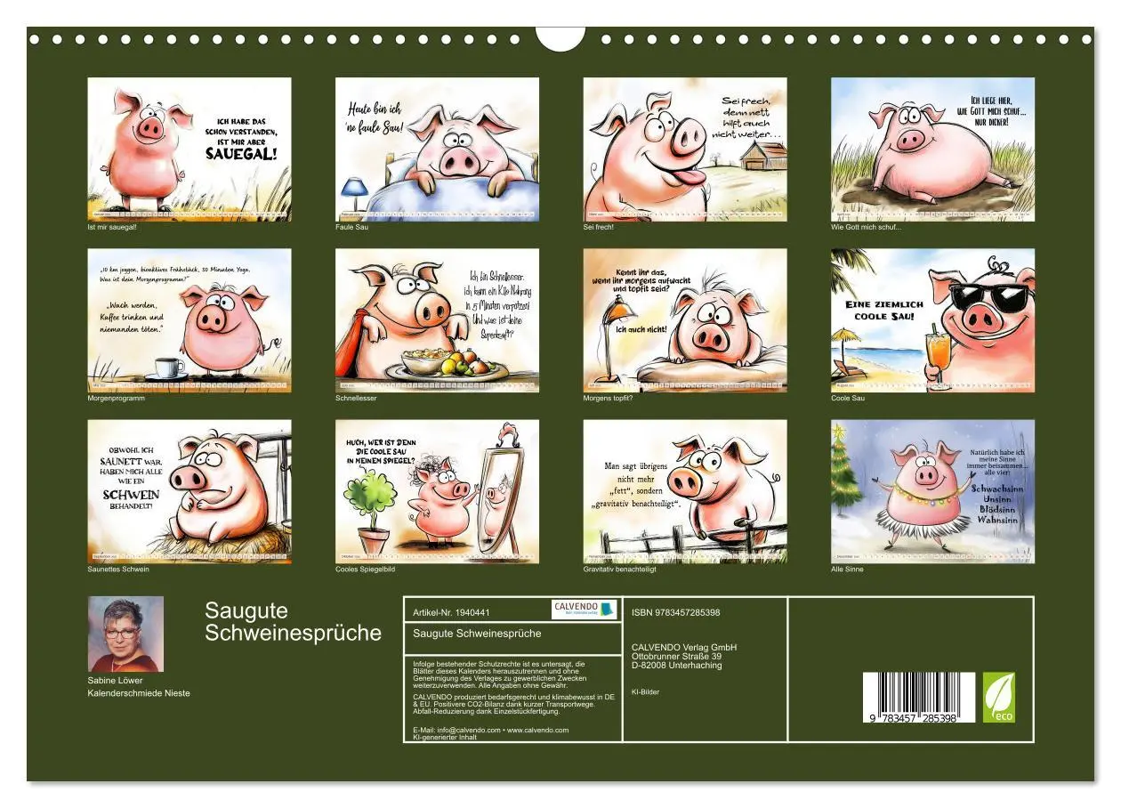 Bild: 9783457285398 | Saugute Schweinesprüche (Wandkalender 2026 DIN A3 quer), CALVENDO...