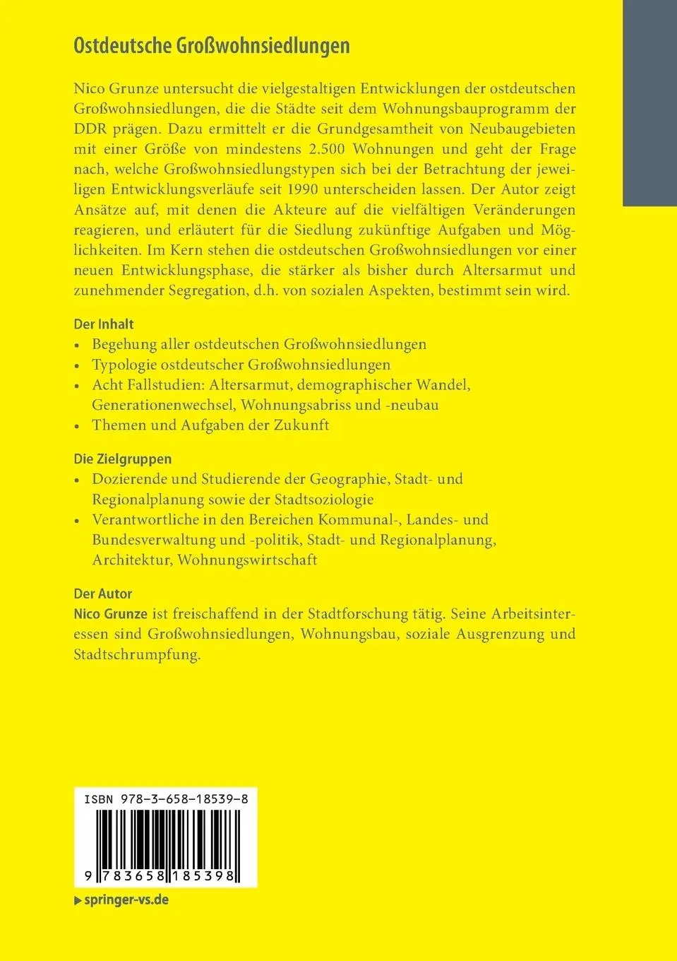 Rückseite: 9783658185398 | Ostdeutsche Großwohnsiedlungen | Entwicklung und Perspektiven | Grunze