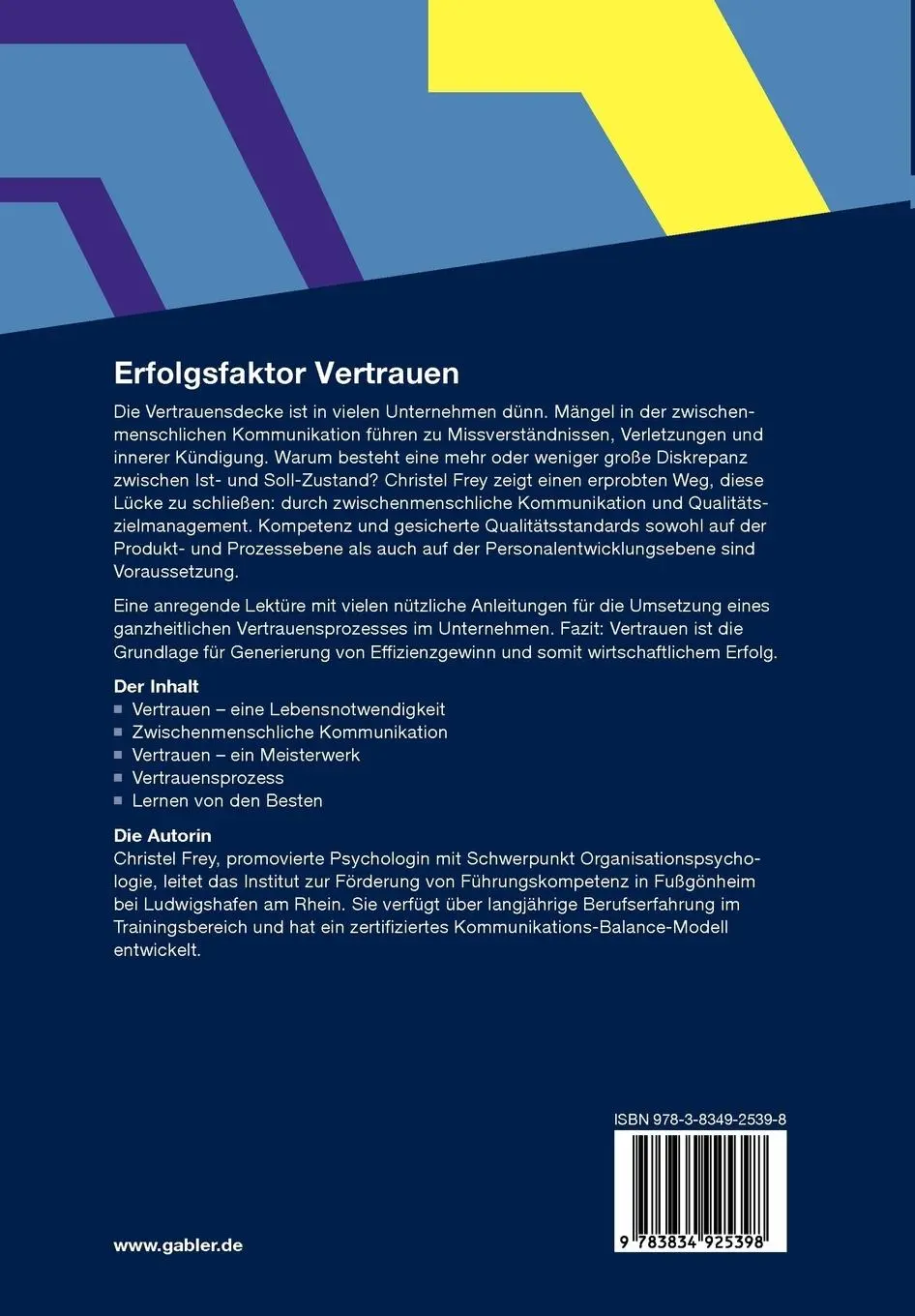 Rückseite: 9783834925398 | Erfolgsfaktor Vertrauen | Christel Frey | Taschenbuch | 236 S. | 2011