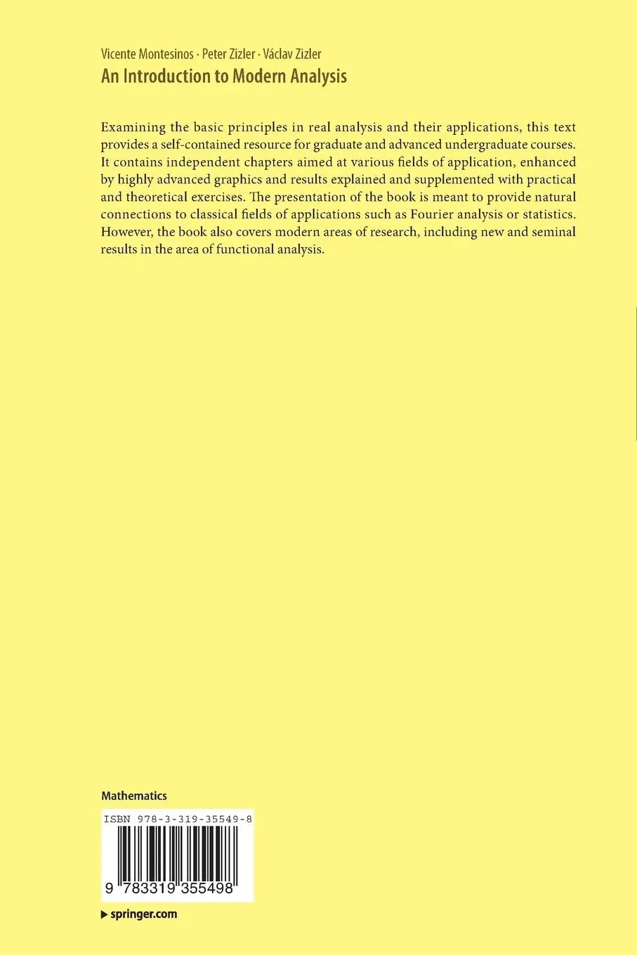 Rückseite: 9783319355498 | An Introduction to Modern Analysis | Vicente Montesinos (u. a.) | Buch