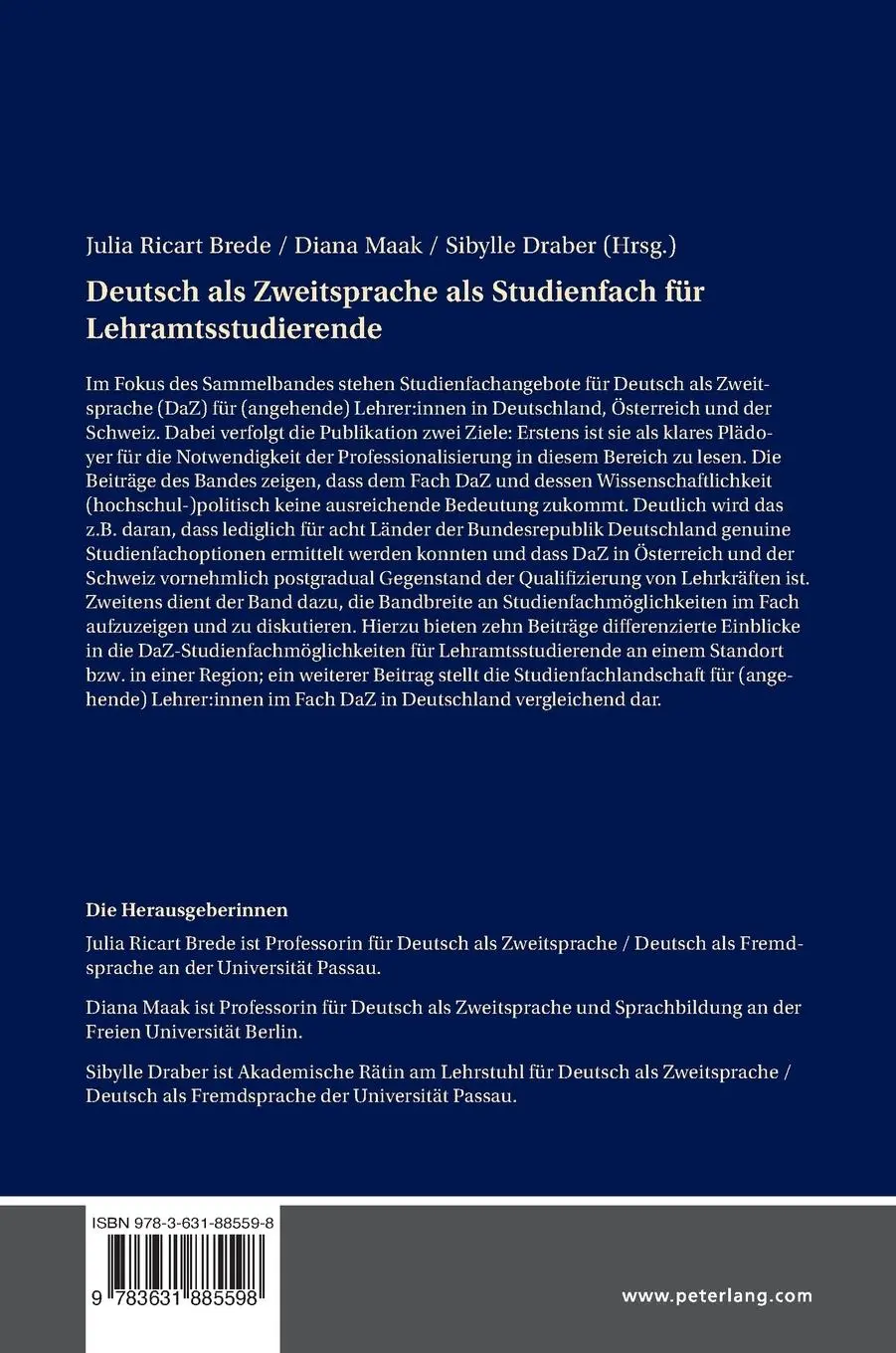 Rückseite: 9783631885598 | Deutsch als Zweitsprache als Studienfach für Lehramtsstudierende
