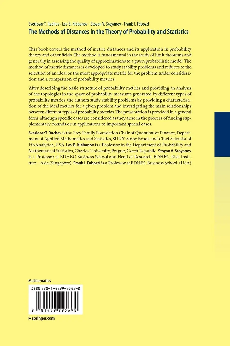 Rückseite: 9781489995698 | The Methods of Distances in the Theory of Probability and Statistics