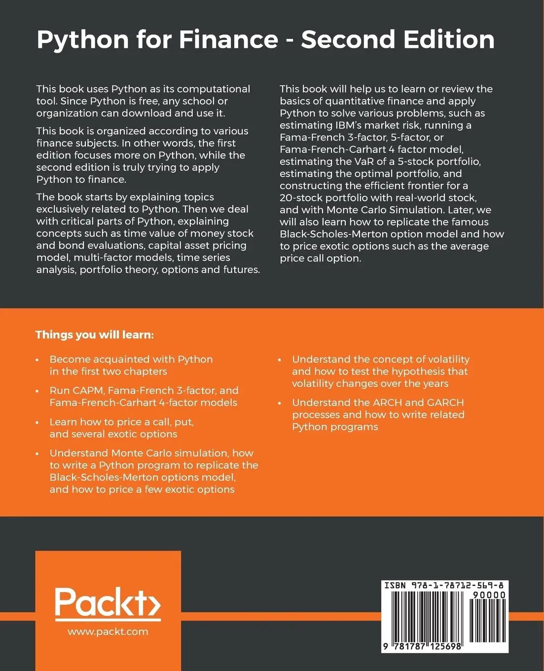 Rückseite: 9781787125698 | Python for Finance - Second Edition | Yuxing Yan | Taschenbuch | 2017