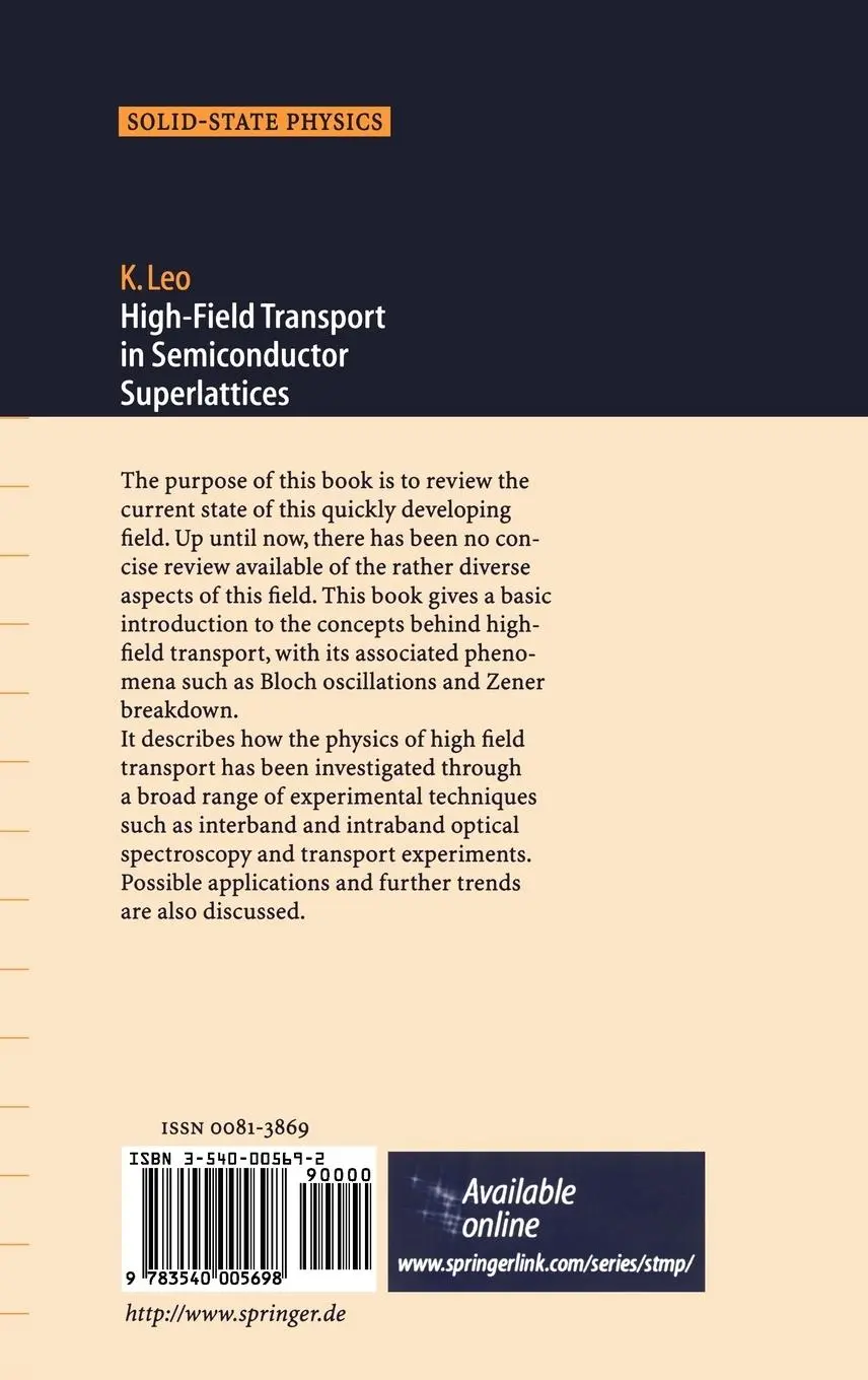 Rückseite: 9783540005698 | High-Field Transport in Semiconductor Superlattices | Karl Leo | Buch