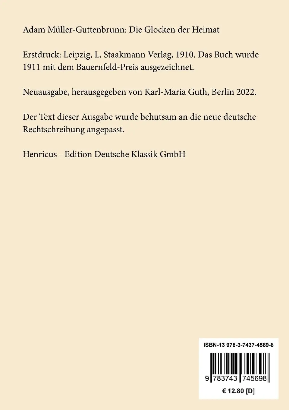 Rückseite: 9783743745698 | Die Glocken der Heimat | Adam Müller-Guttenbrunn | Taschenbuch | 2022