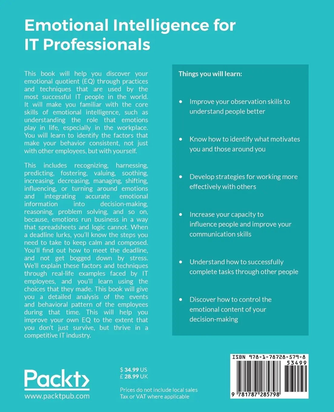 Rückseite: 9781787285798 | Emotional Intelligence for IT Professionals | Emília M. Ludovino