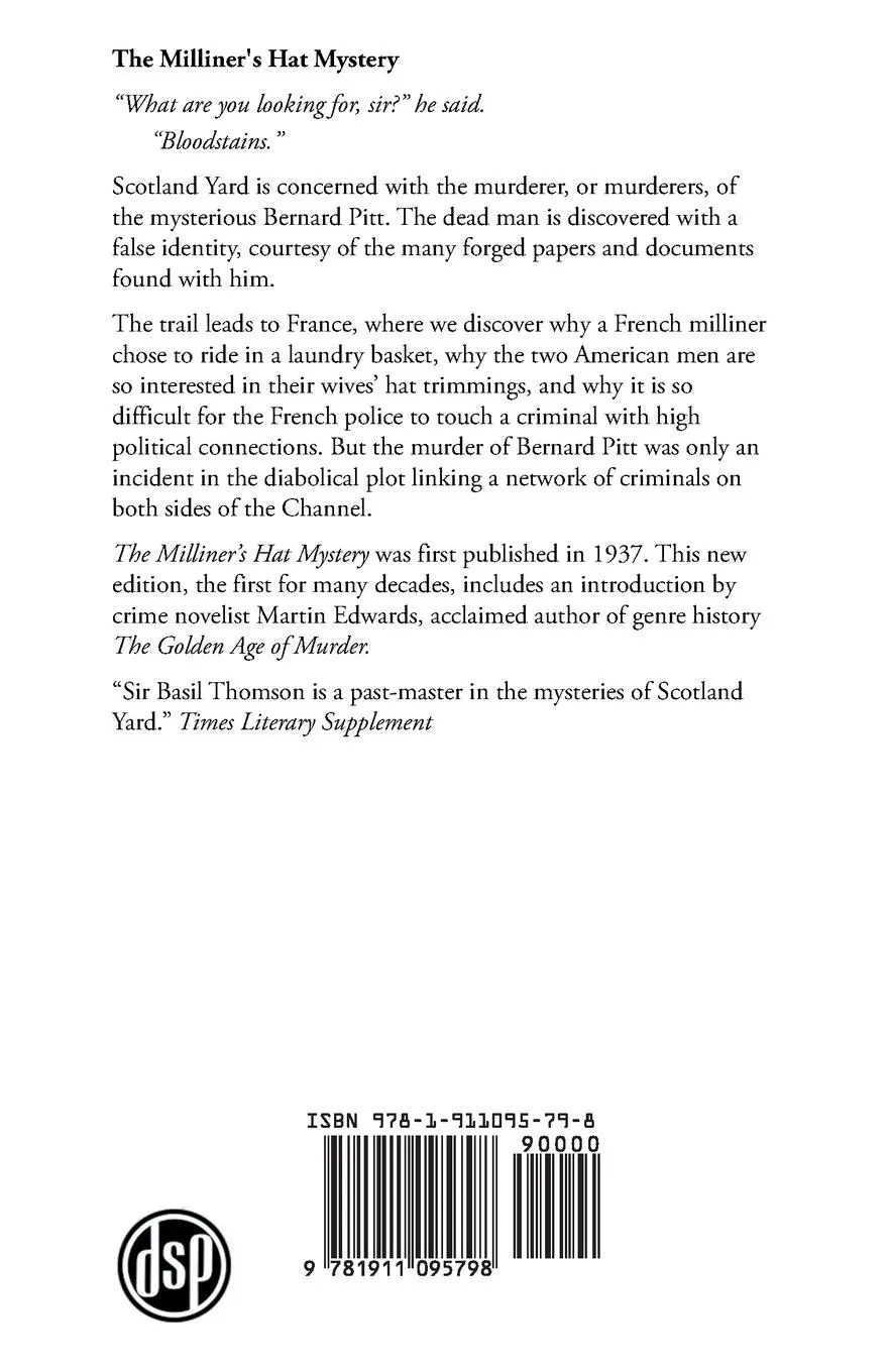 Rückseite: 9781911095798 | The Milliner's Hat Mystery | An Inspector Richardson Mystery | Thomson