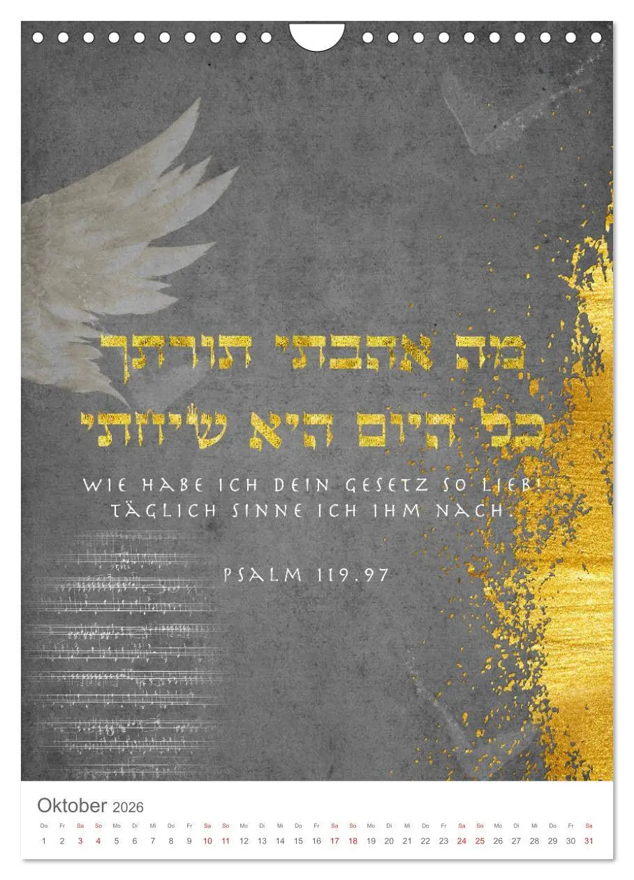 Bild: 9783516405798 | Psalmen Tehilim Hebräisch - Deutsch (Wandkalender 2026 DIN A4...