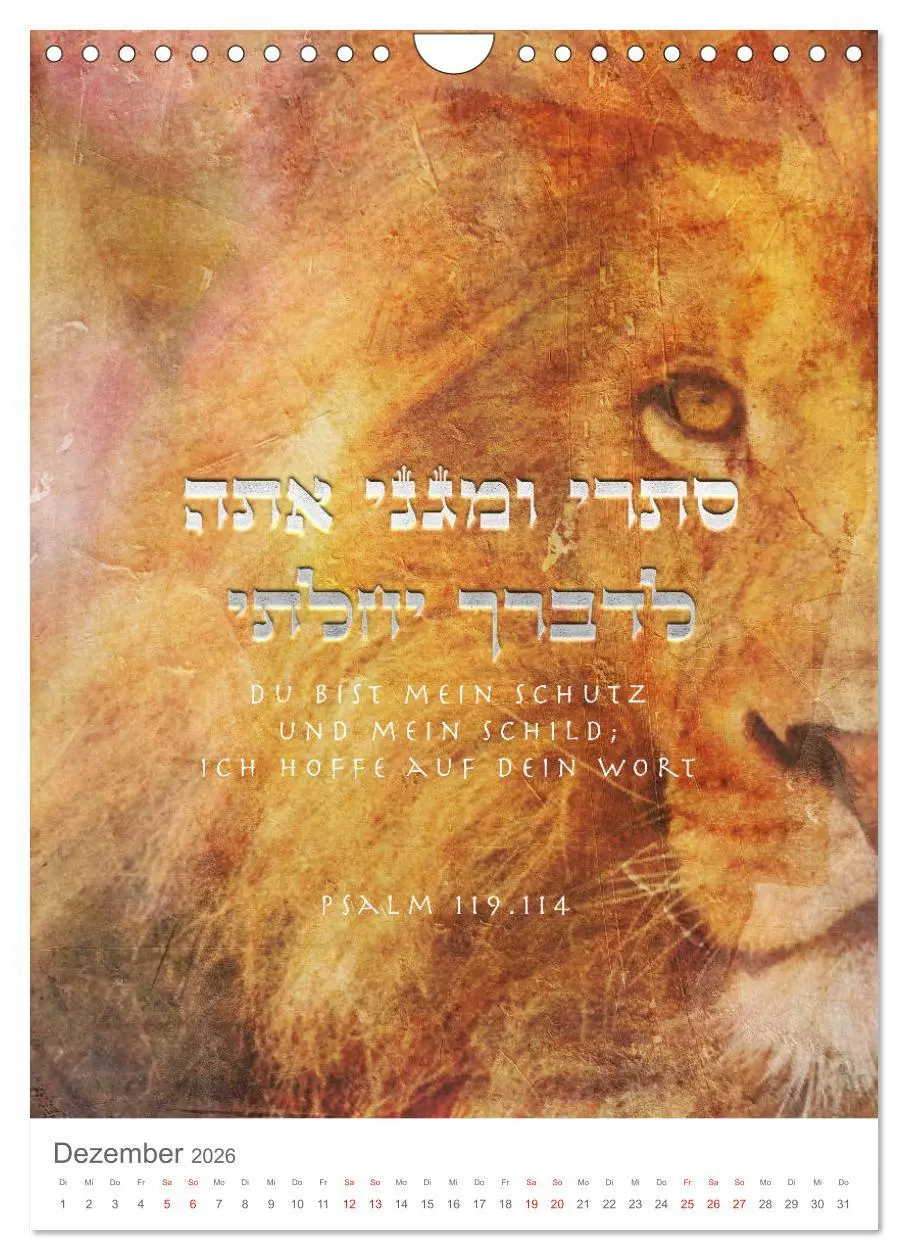 Bild: 9783516405798 | Psalmen Tehilim Hebräisch - Deutsch (Wandkalender 2026 DIN A4...