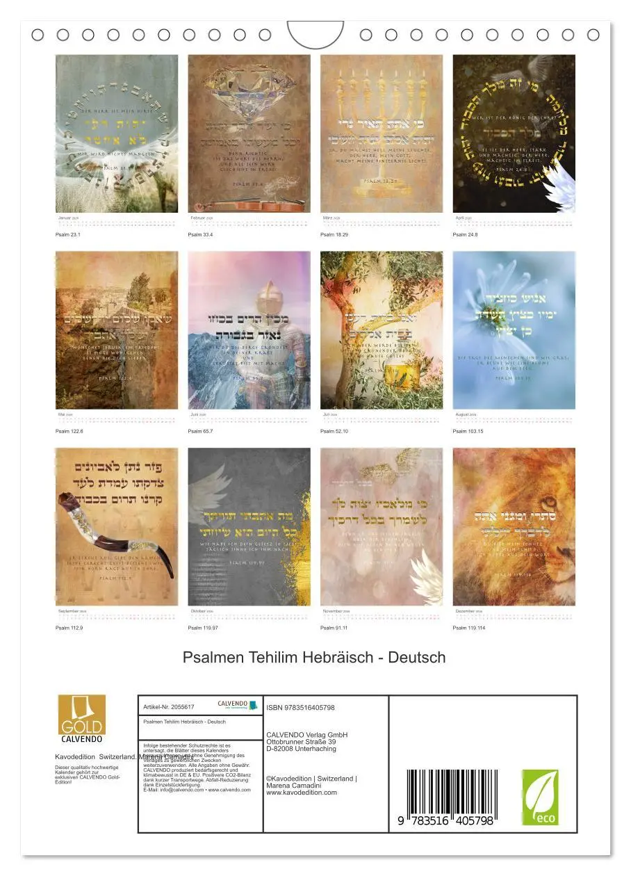 Bild: 9783516405798 | Psalmen Tehilim Hebräisch - Deutsch (Wandkalender 2026 DIN A4...
