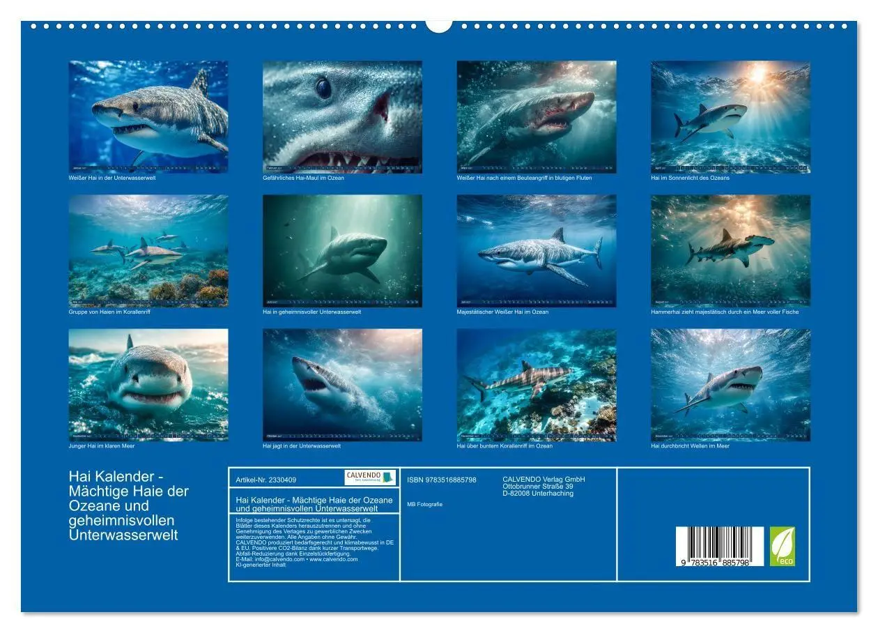 Bild: 9783516885798 | Hai Kalender - Mächtige Haie der Ozeane und geheimnisvollen...