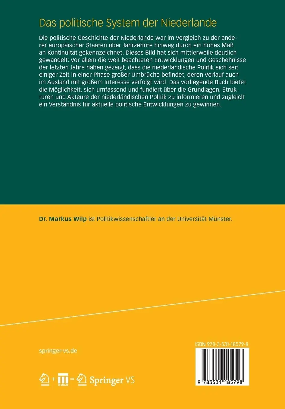 Rückseite: 9783531185798 | Das politische System der Niederlande | Eine Einführung | Markus Wilp