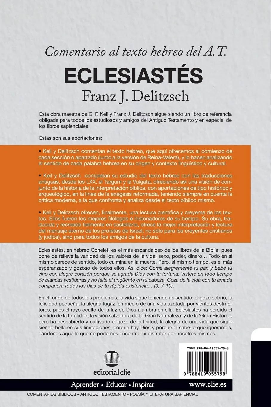Rückseite: 9788419055798 | Comentario al texto hebreo del Antiguo Testamento - Eclesiastés | Buch