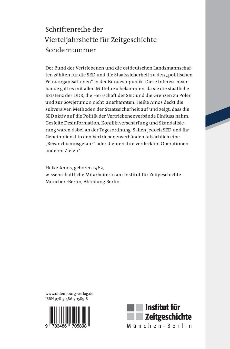 Rückseite: 9783486705898 | Vertriebenenverbände im Fadenkreuz | Heike Amos | Buch | VI | Deutsch