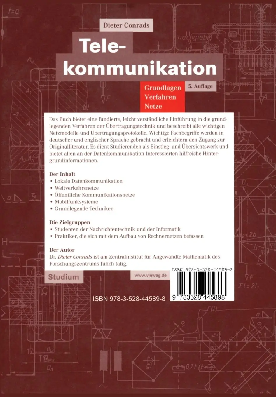 Rückseite: 9783528445898 | Telekommunikation | Grundlagen, Verfahren, Netze | Dieter Conrads | x