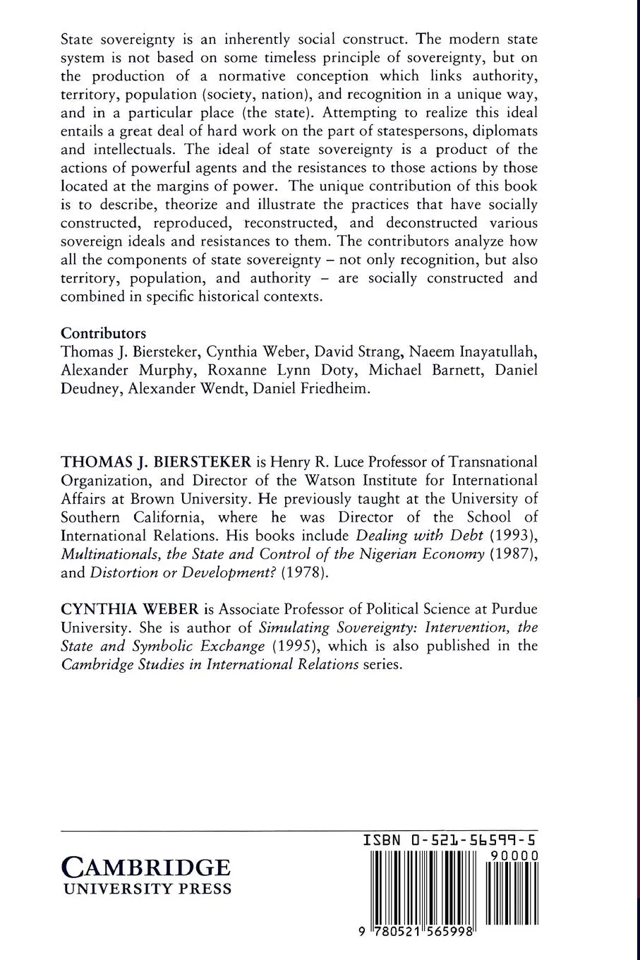 Rückseite: 9780521565998 | State Sovereignty as Social Construct | Thomas J. Biersteker (u. a.)