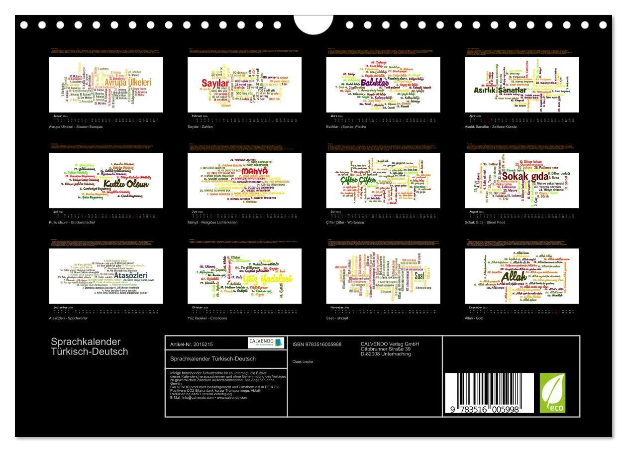Bild: 9783516005998 | Sprachkalender Türkisch-Deutsch (Wandkalender 2026 DIN A4 quer),...