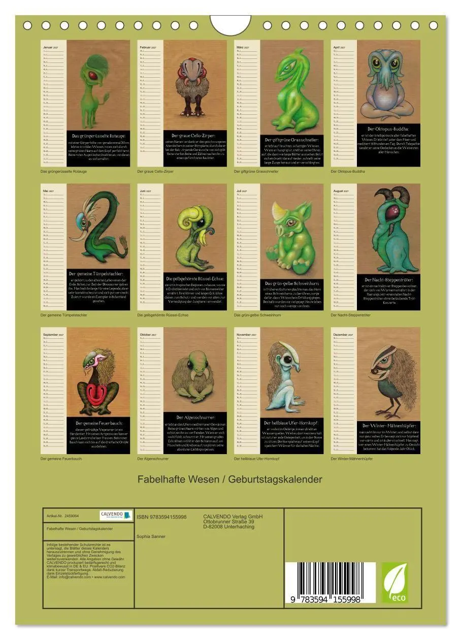 Bild: 9783594155998 | Fabelhafte Wesen / Geburtstagskalender (Wandkalender 2027 DIN A4...