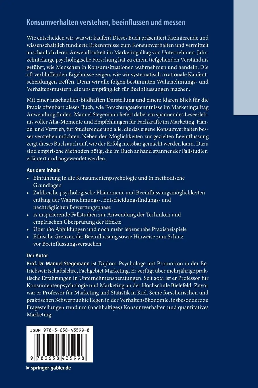 Rückseite: 9783658435998 | Konsumverhalten verstehen, beeinflussen und messen | Manuel Stegemann