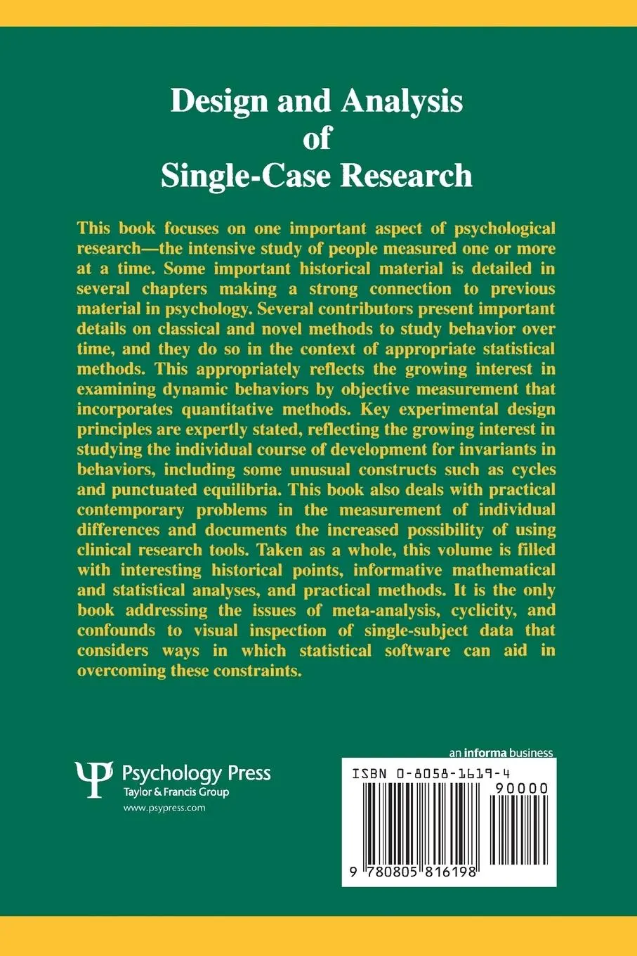 Rückseite: 9780805816198 | Design and Analysis of Single-Case Research | Franklin (u. a.) | Buch
