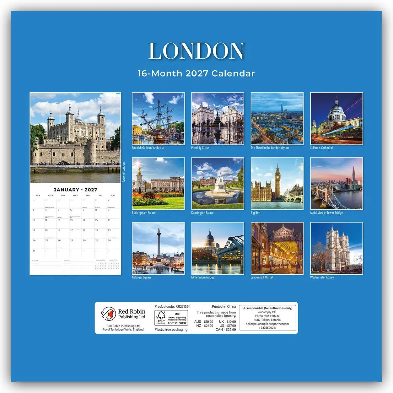 Bild: 9781837016198 | London 2027 - 16-Monatskalender | Robin Red | Kalender | 28 S. | 2027