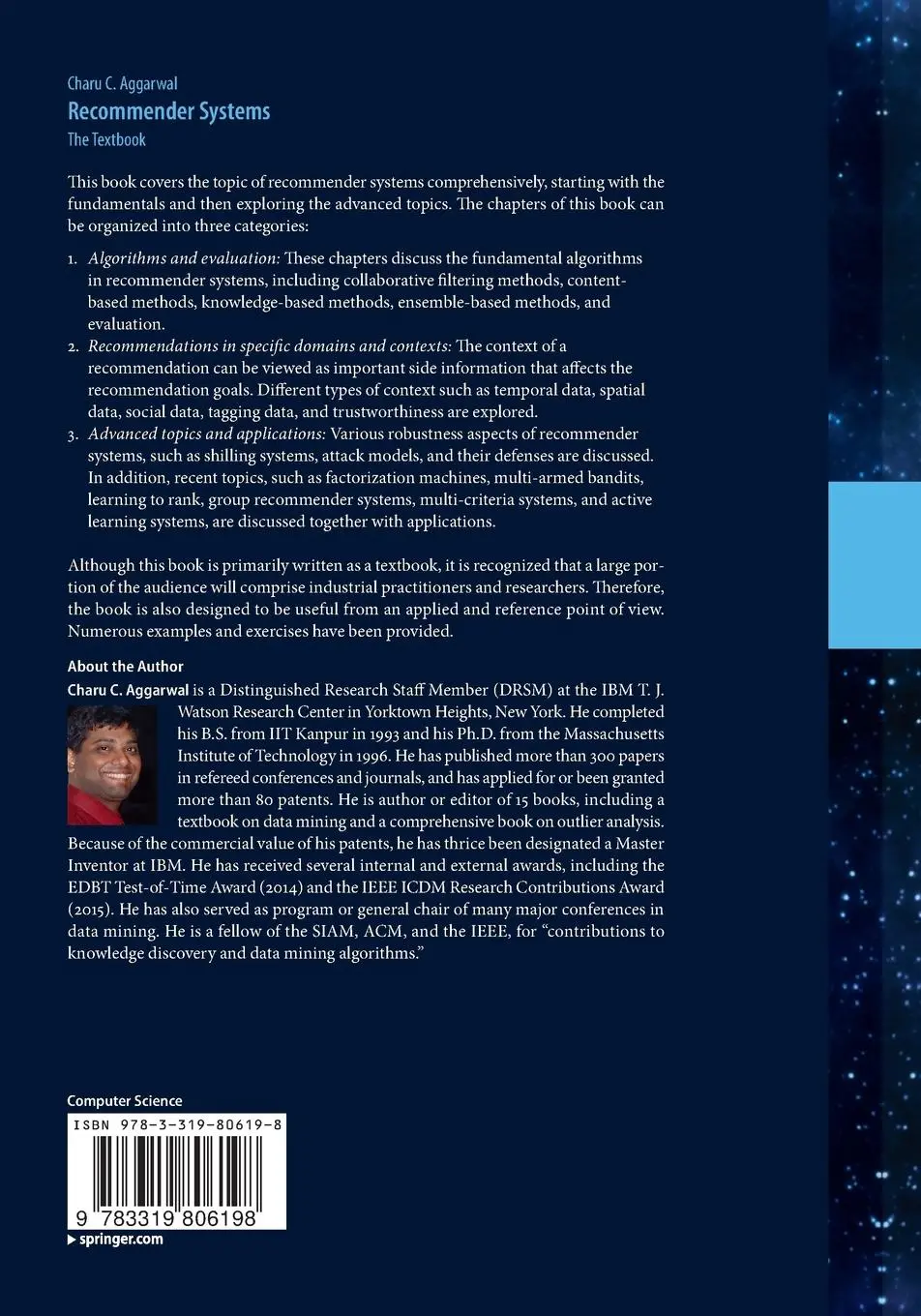 Rückseite: 9783319806198 | Recommender Systems | The Textbook | Charu C. Aggarwal | Taschenbuch