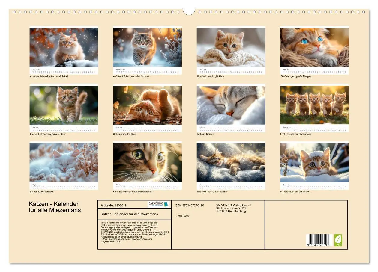 Bild: 9783457276198 | Katzen - Kalender für alle Miezenfans (Wandkalender 2026 DIN A2...