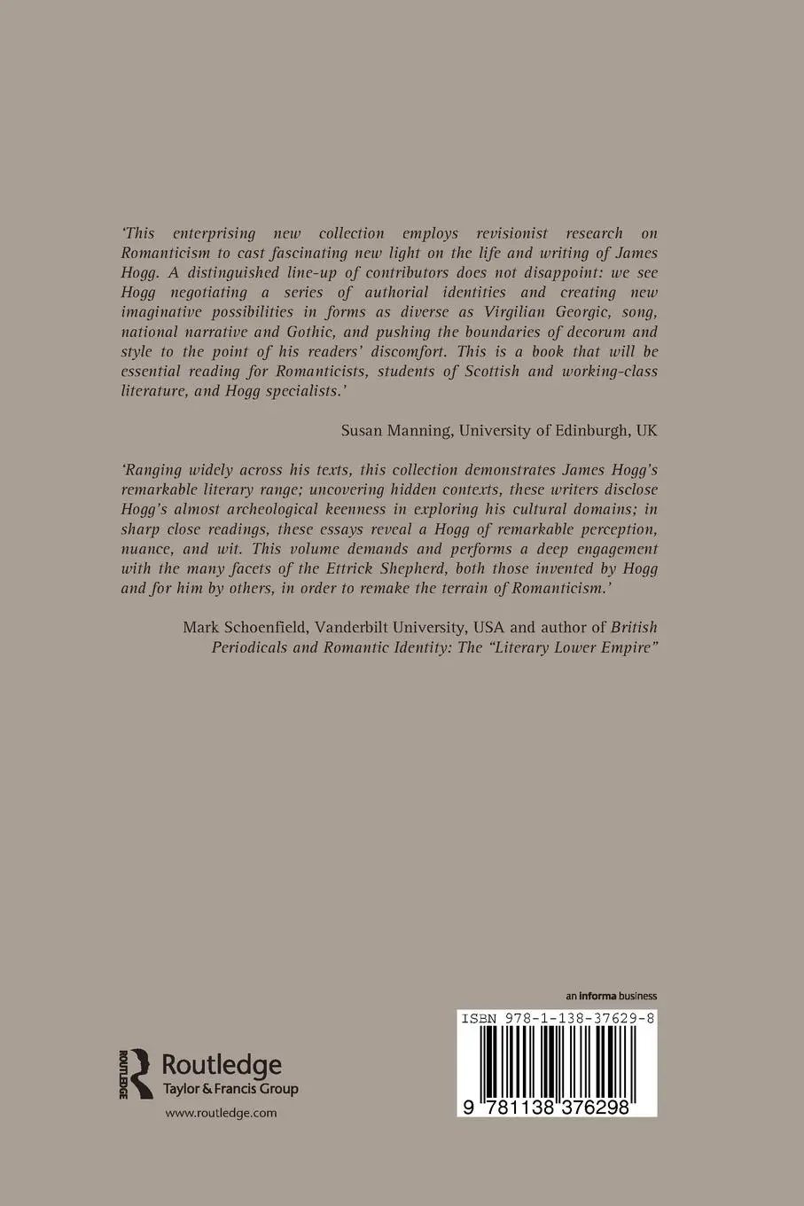 Rückseite: 9781138376298 | James Hogg and the Literary Marketplace | Holly Faith Nelson | Buch