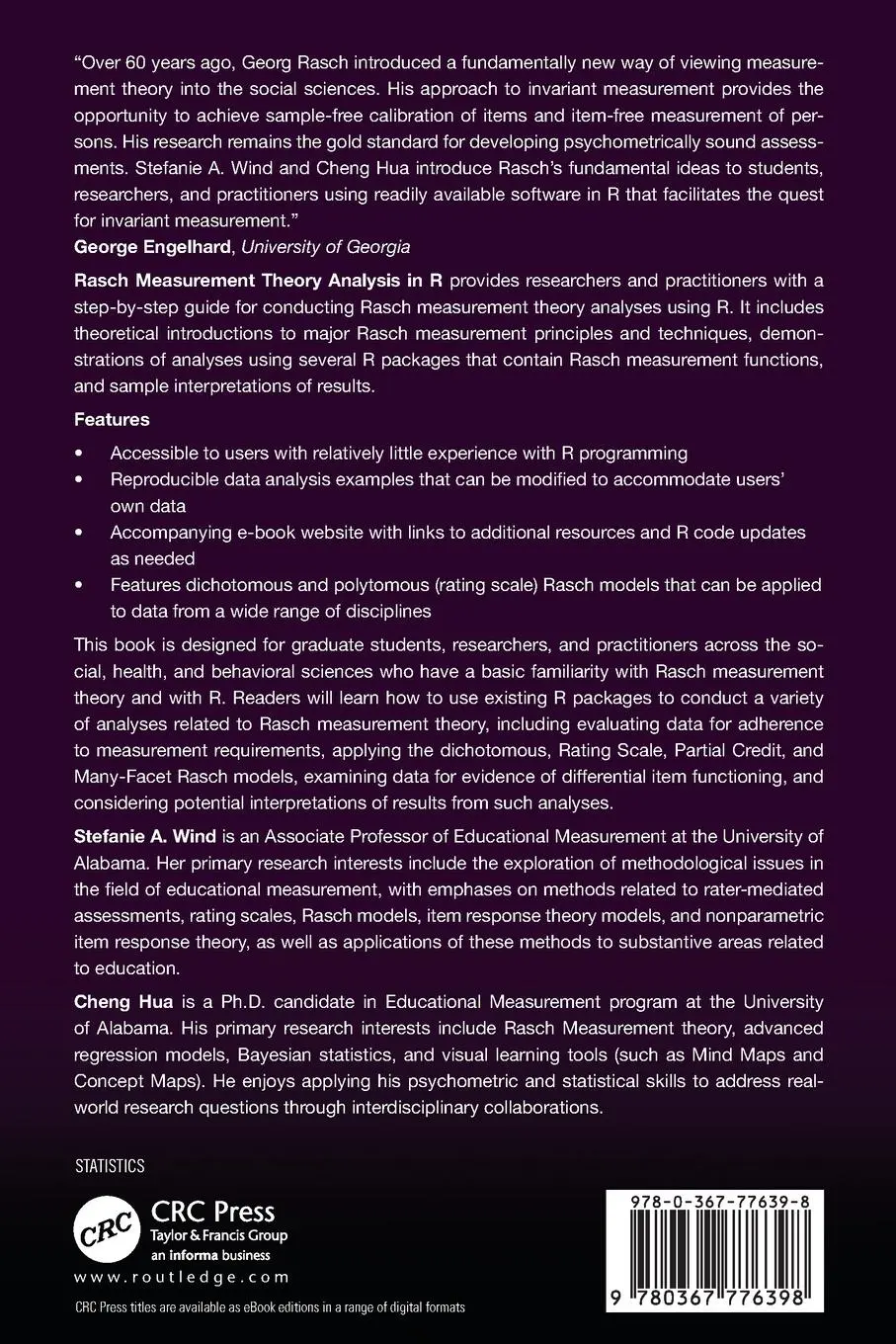 Rückseite: 9780367776398 | Rasch Measurement Theory Analysis in R | Stefanie Wind (u. a.) | Buch