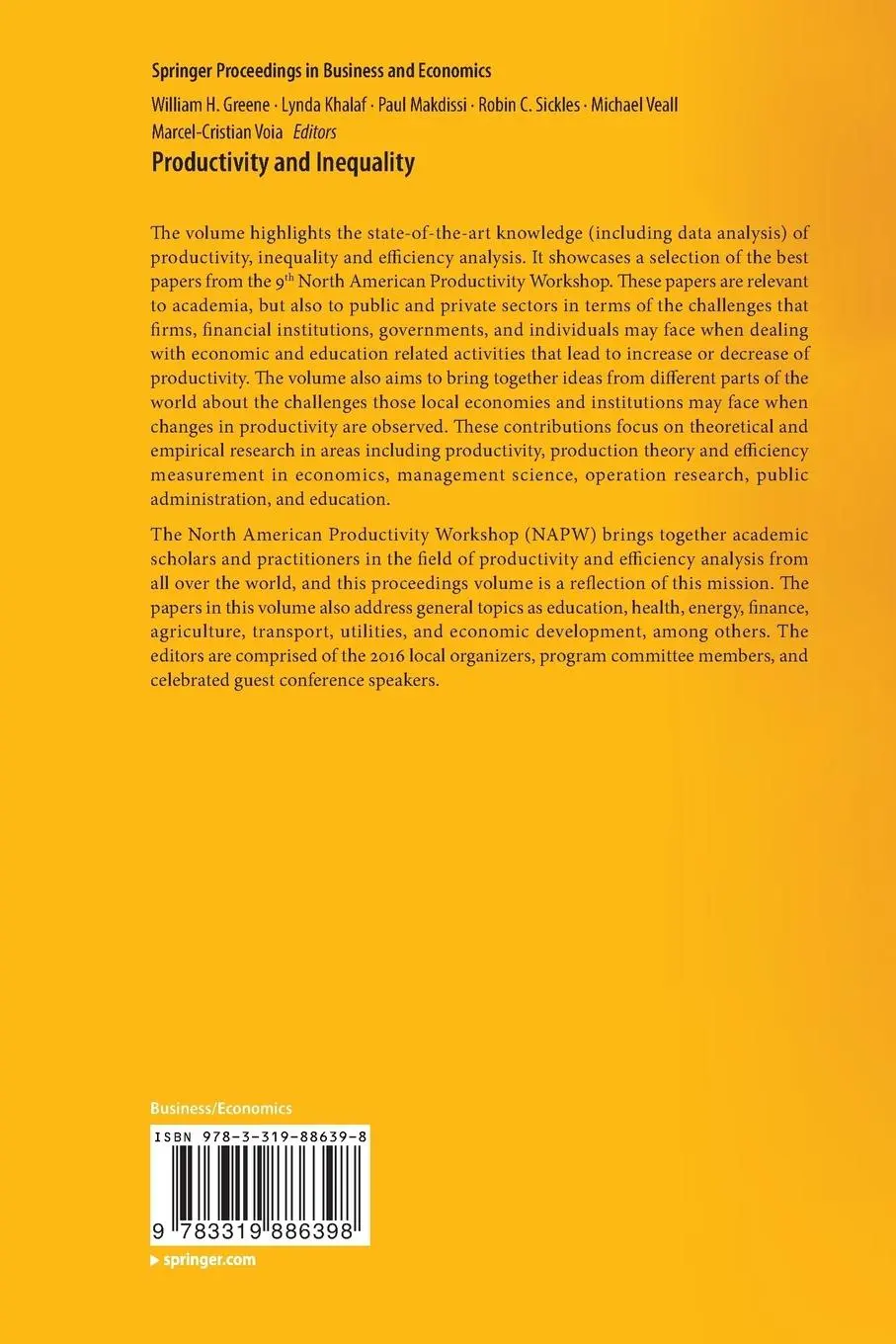 Rückseite: 9783319886398 | Productivity and Inequality | William H. Greene (u. a.) | Taschenbuch