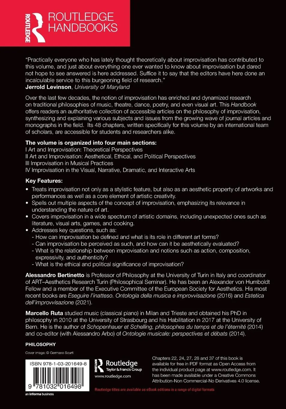 Rückseite: 9781032016498 | The Routledge Handbook of Philosophy and Improvisation in the Arts