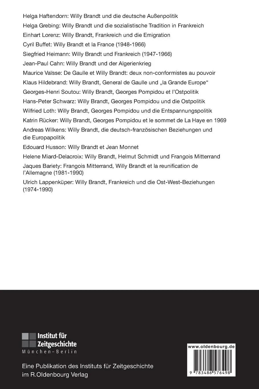 Rückseite: 9783486576498 | Willy Brandt und Frankreich | Maurice Vaisse (u. a.) | Taschenbuch | X
