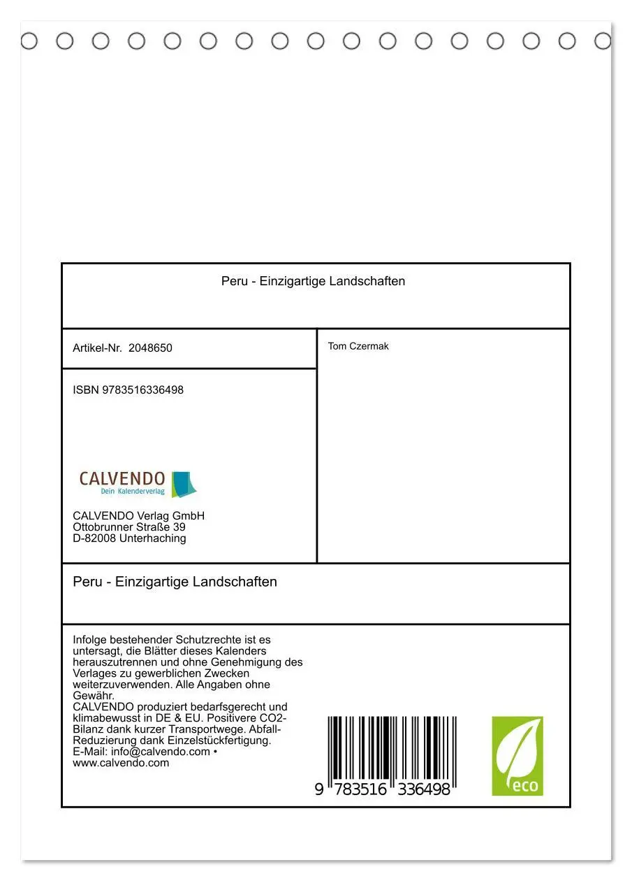 Bild: 9783516336498 | Peru - Einzigartige Landschaften (Tischkalender 2026 DIN A5 hoch),...
