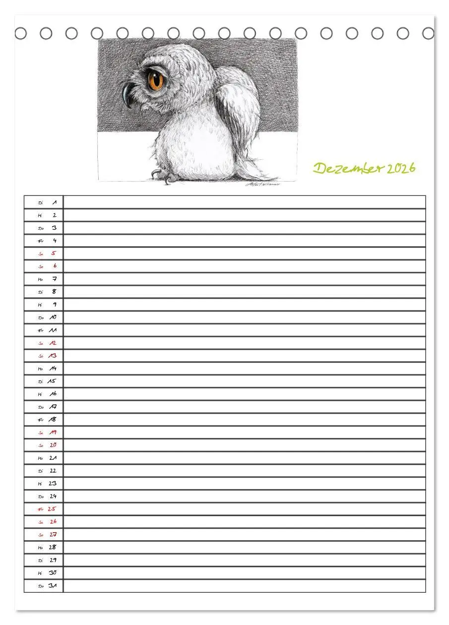 Bild: 9783516406498 | Tieronisch Eulen (Tischkalender 2026 DIN A5 hoch), CALVENDO...